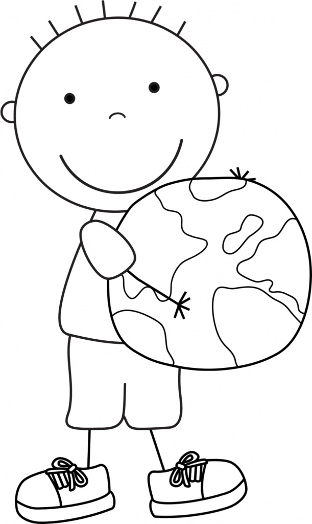 A boy hugs the earth coloring page